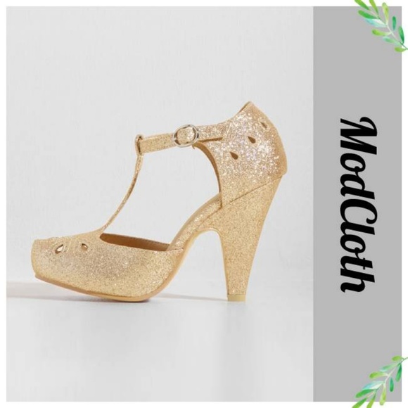 Modcloth Shoes The Zest Is History Glittery Gold Heels Poshmark
